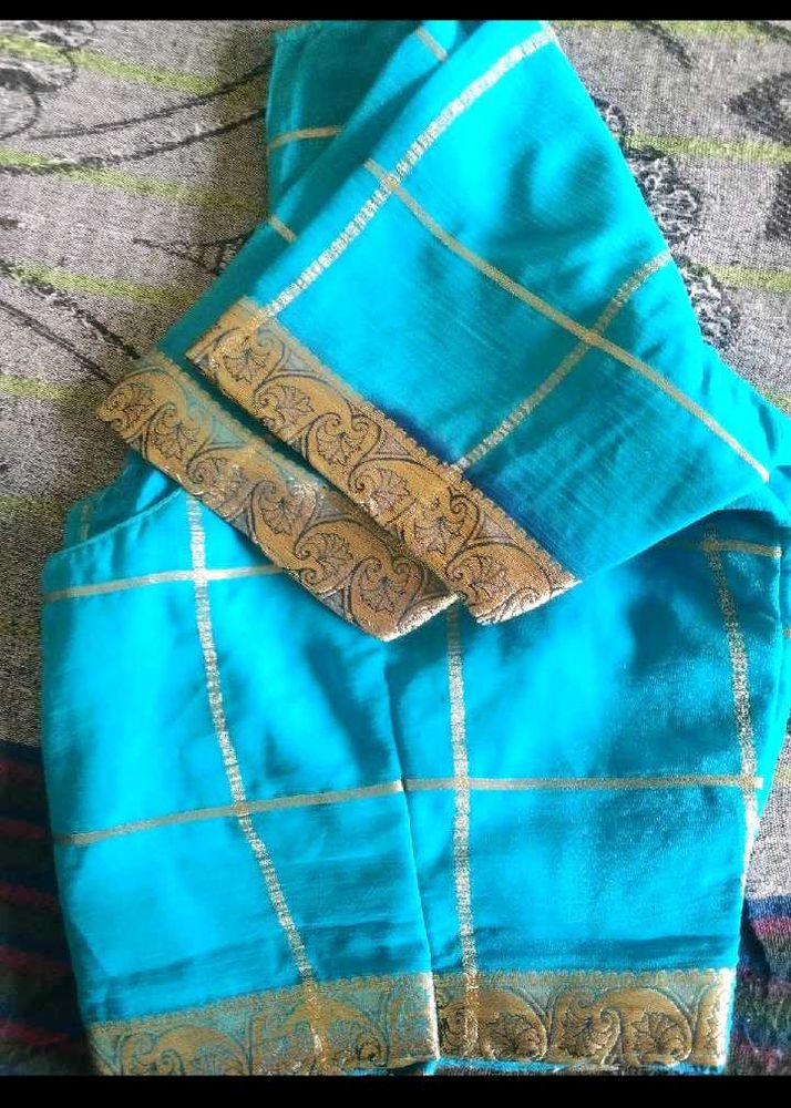 Beautiful Teal Blue Blouse with Gold Border