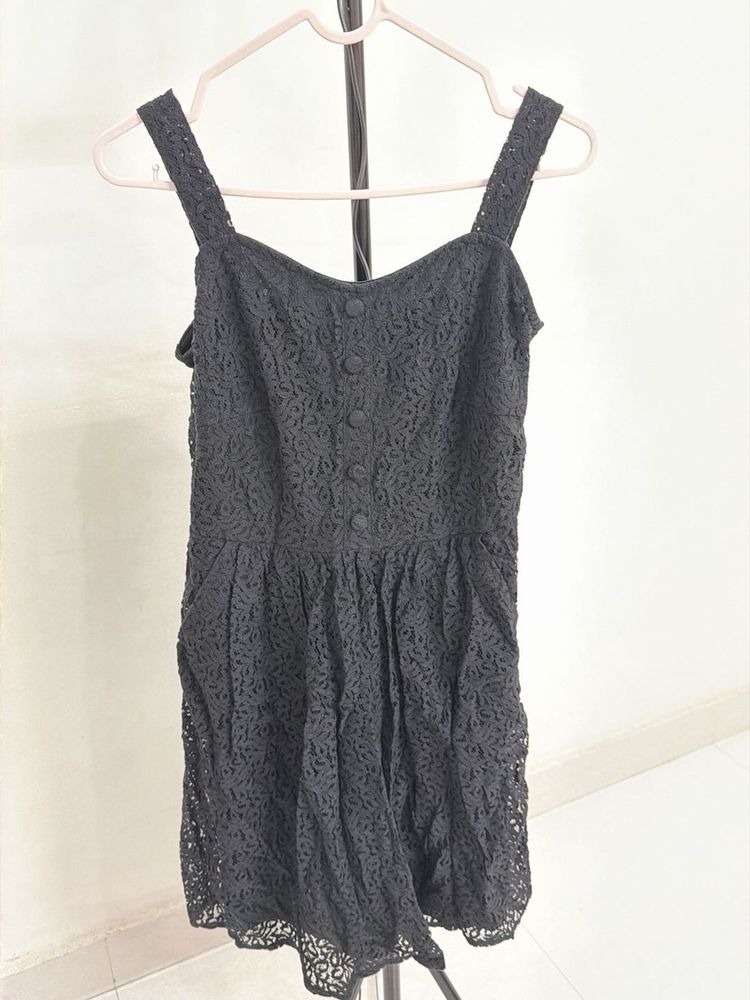 Black Lace Button-Front Mini Dress