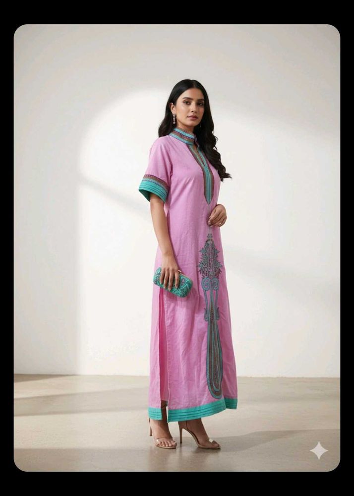 Pink Kaftan Dress with Embroidered Detail