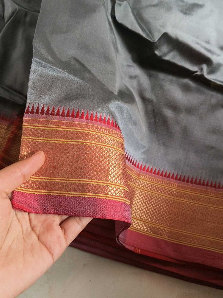 Elegant Grey Saree with Red Border