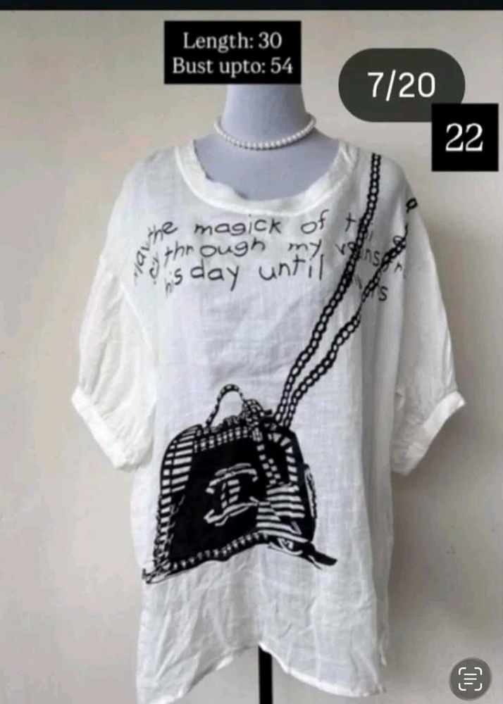 plus size bust 54 White Graphic Print Tunic