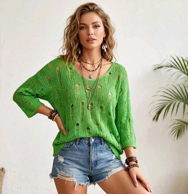🎁Y2k Distressed Green Knitted Top O