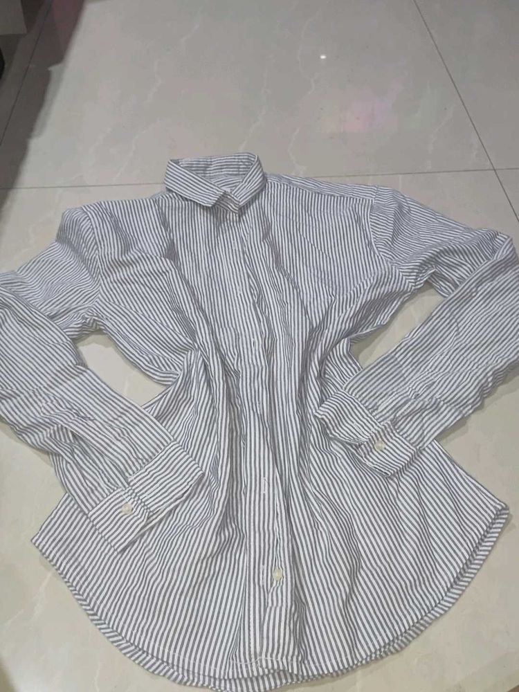 Classic Grey and White Striped Button-Up Shirt