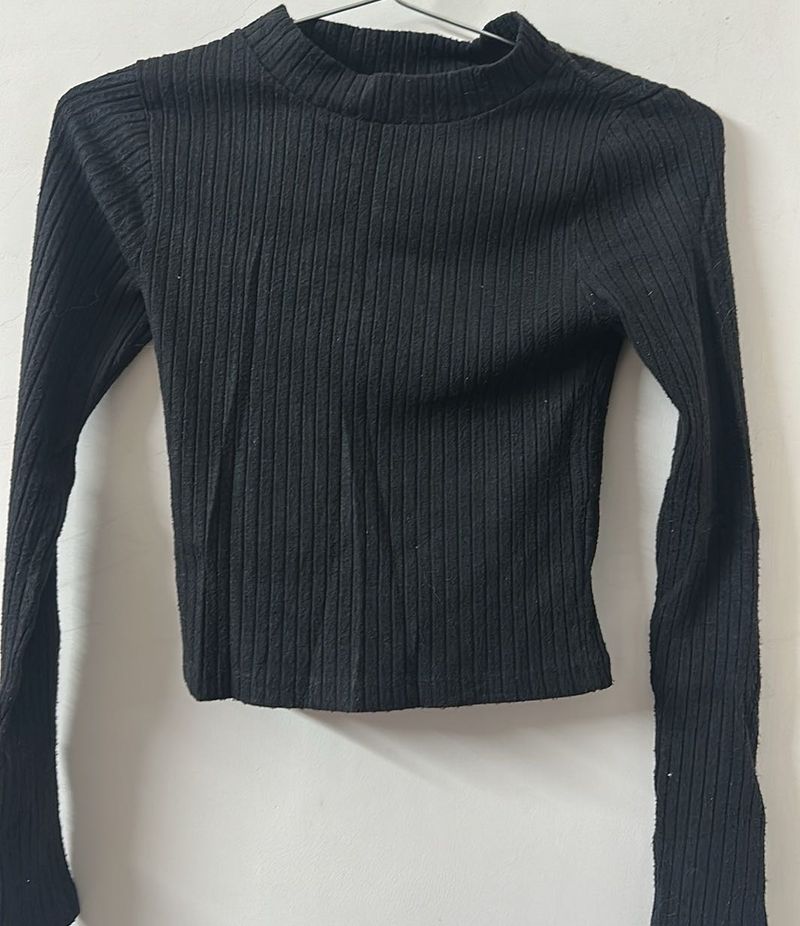Black Ribbed Mock Neck Top