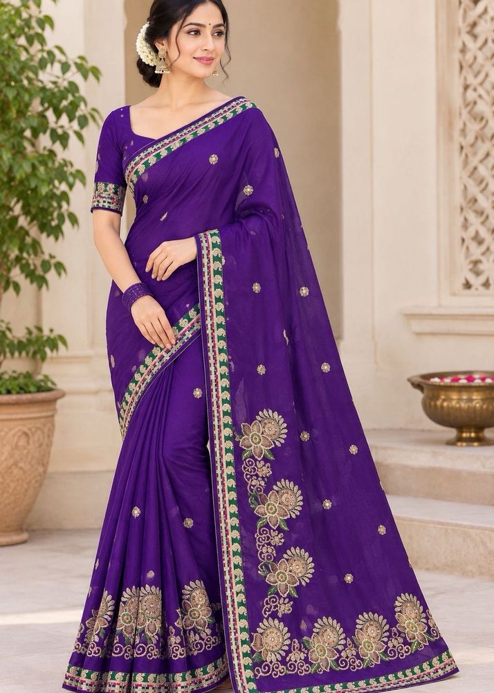 Purple Embroidered Saree