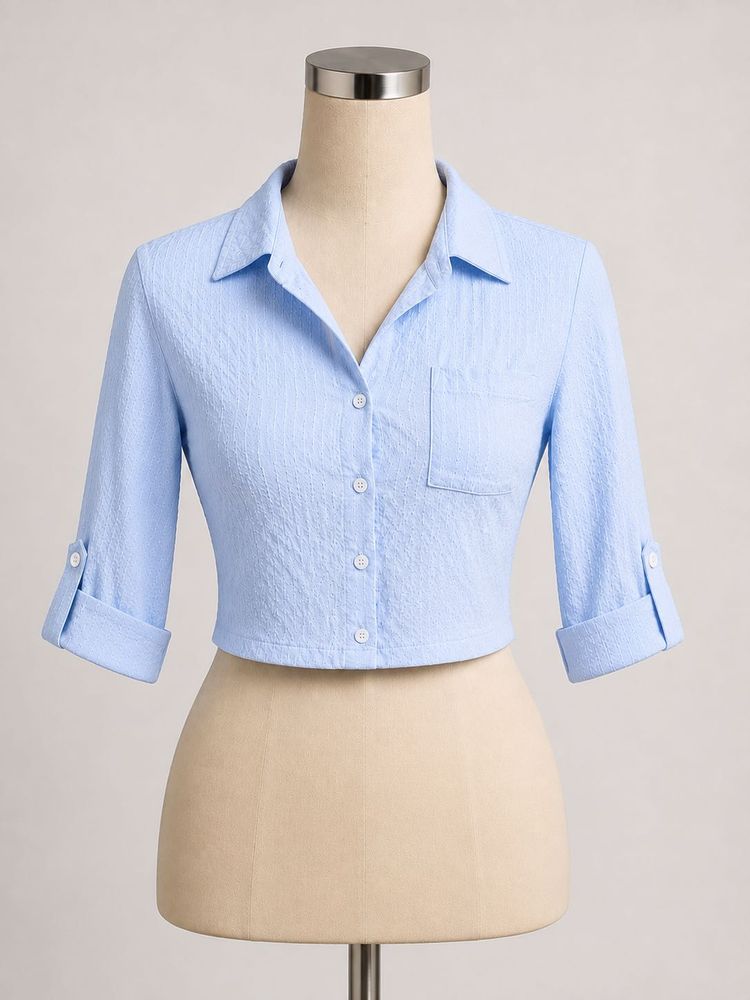 Light Blue Cropped Collared Shirt