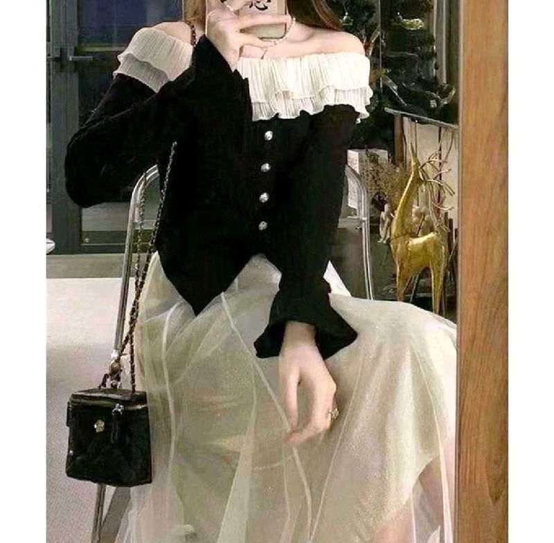 Elegant korean Ruffle Collar Knit Top