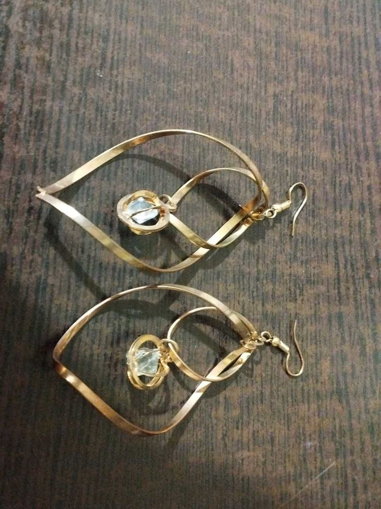 Unique Gold-Tone Dangle Earrings with Crystal