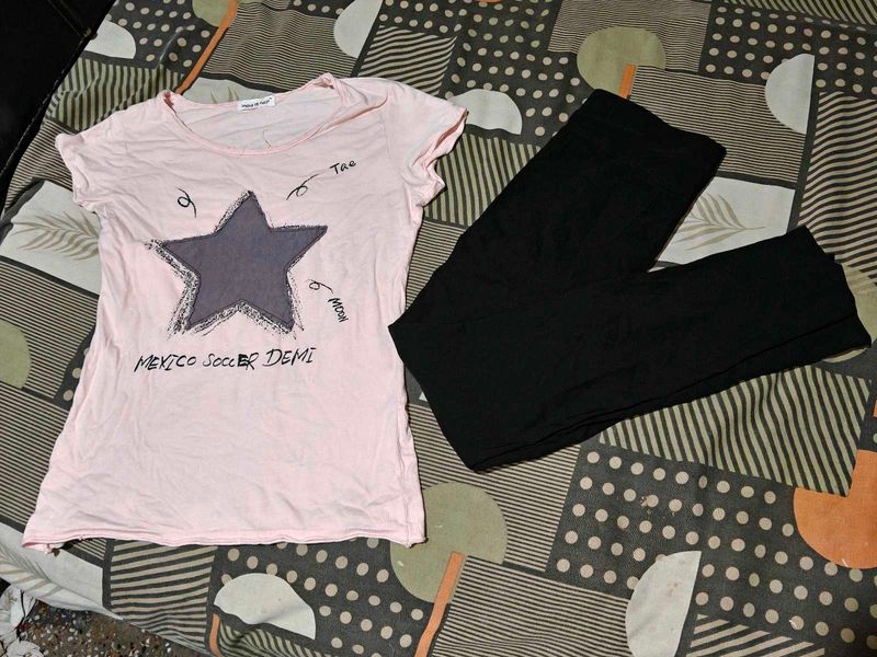 Cute Pink Star T-Shirt and pants co ord set