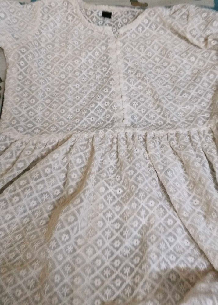 Elegant White Chikankari Kurta Top
