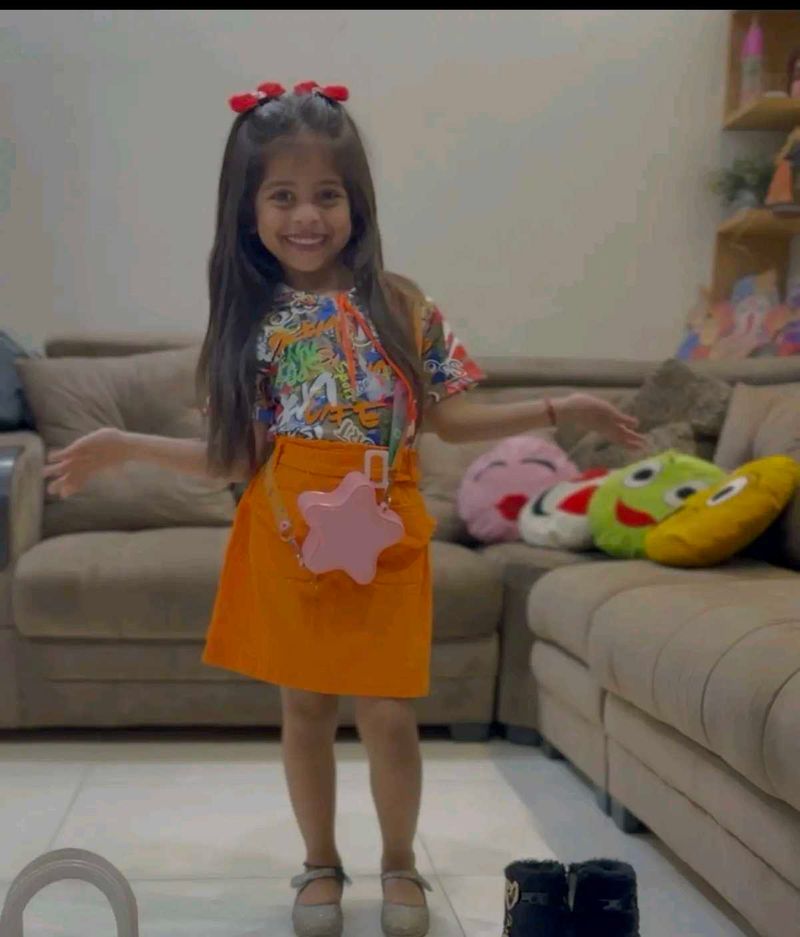 Cute Orange Skirt Set for Girls