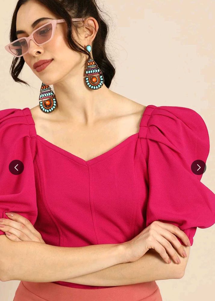 Chic Pink Power Shoulder Top