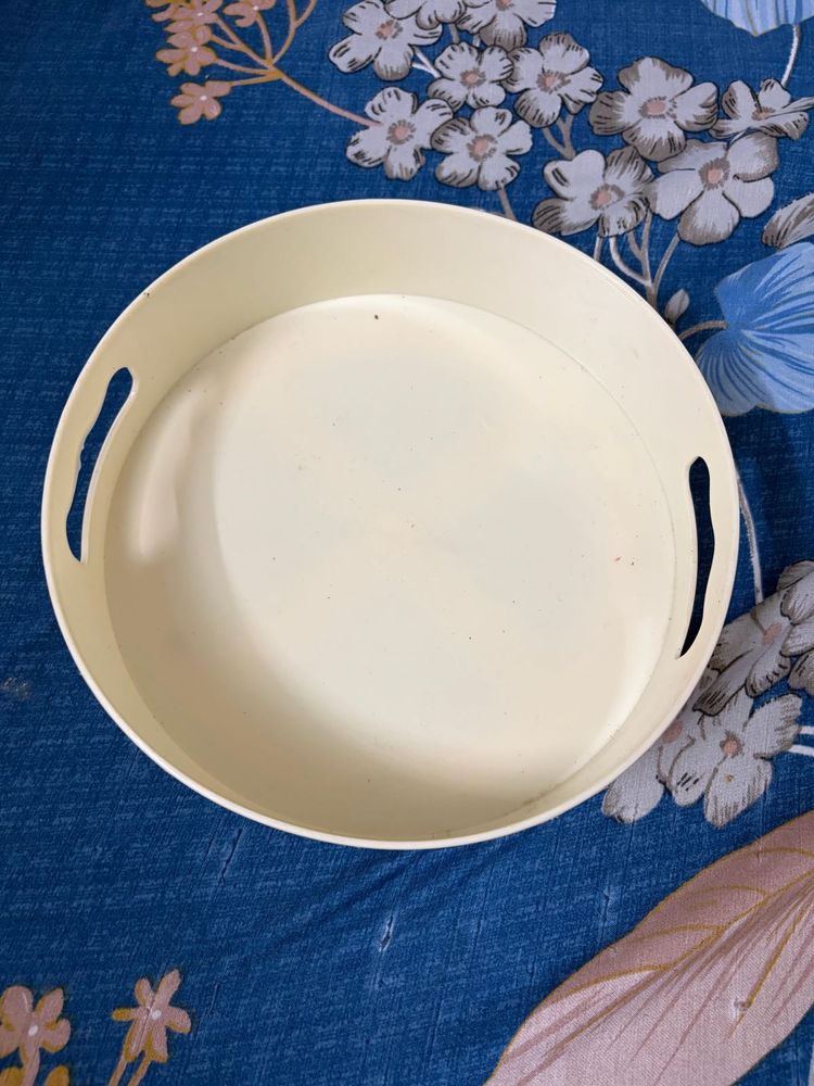 Cream Round Tray with Handles