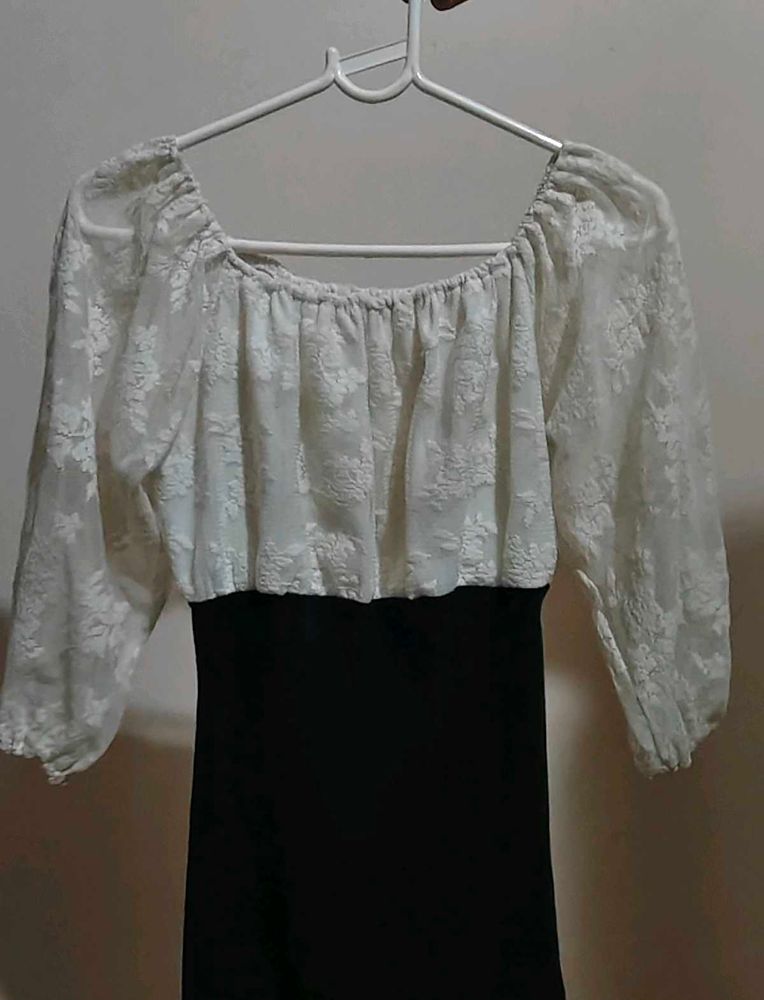 Chic Puff Sleeve Black &amp; White Dress