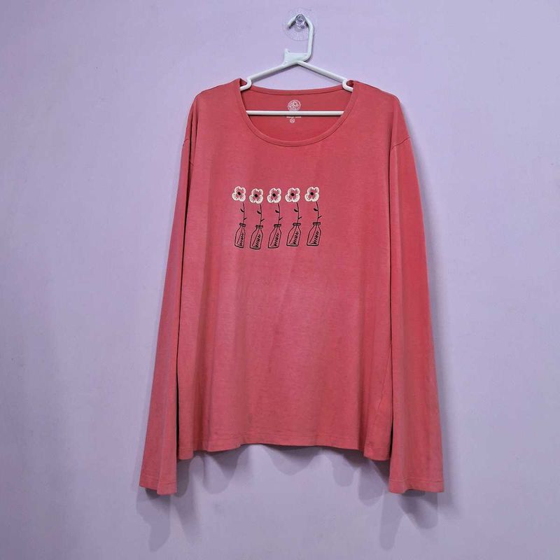 👚 | Cute Peach Long Sleeve Tee with Flower Design