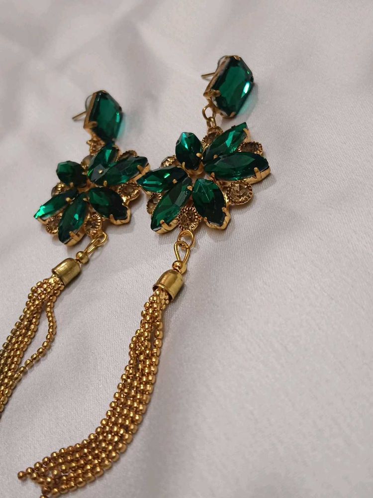 Emerald Tassel Earrings