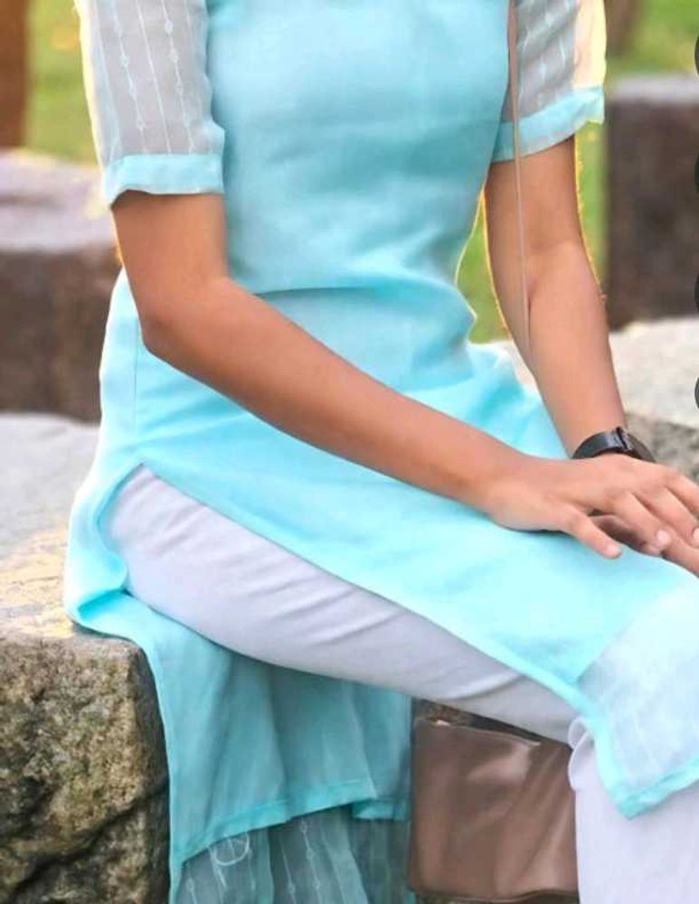 Light Blue Kurta Set with White Pants