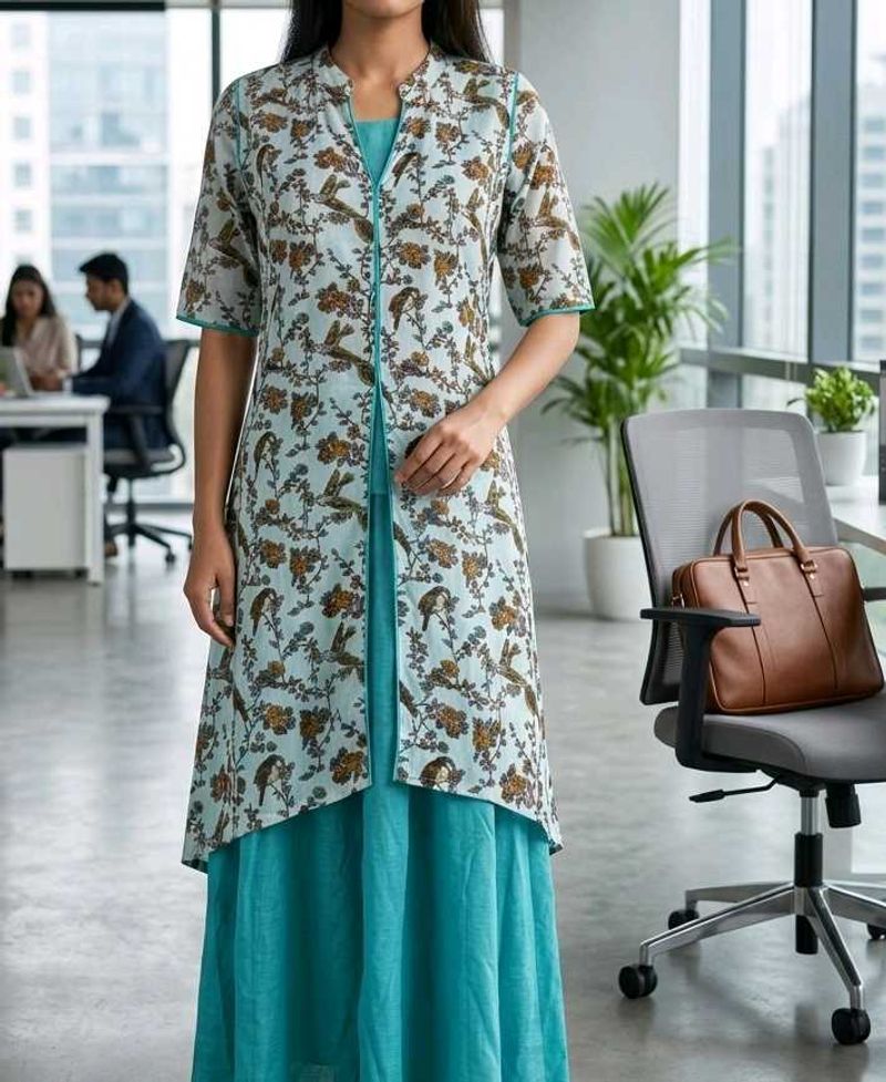 Elegant Bird &amp; Floral Print Kurta Set