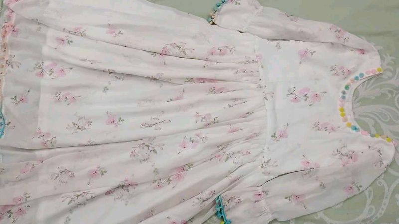 Floral Print Kurti with Pom Neckli