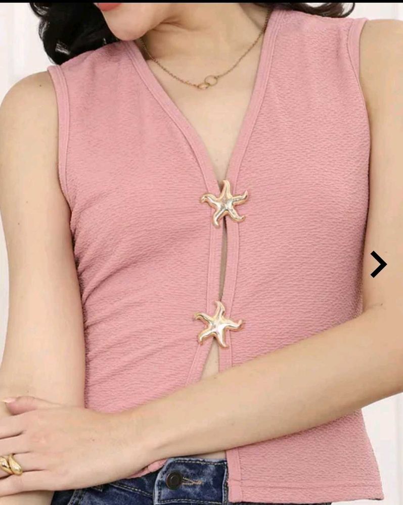 Pink Textured V-Neck Top