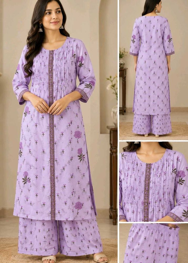 Lilac Floral Print Kurta Set