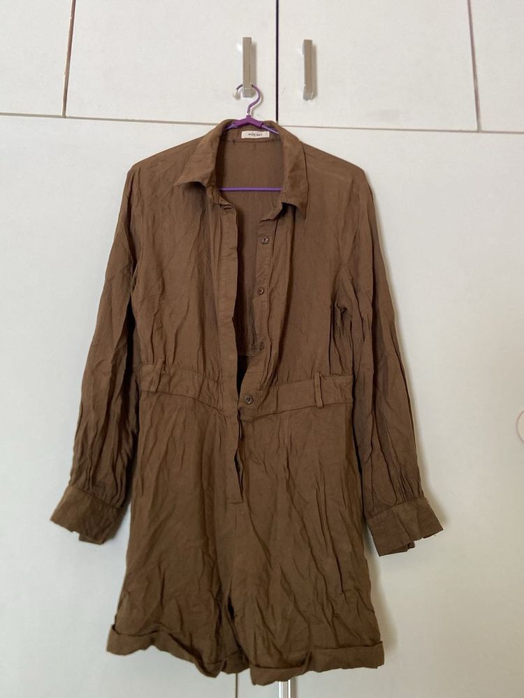Brown Collared Jumpsuit