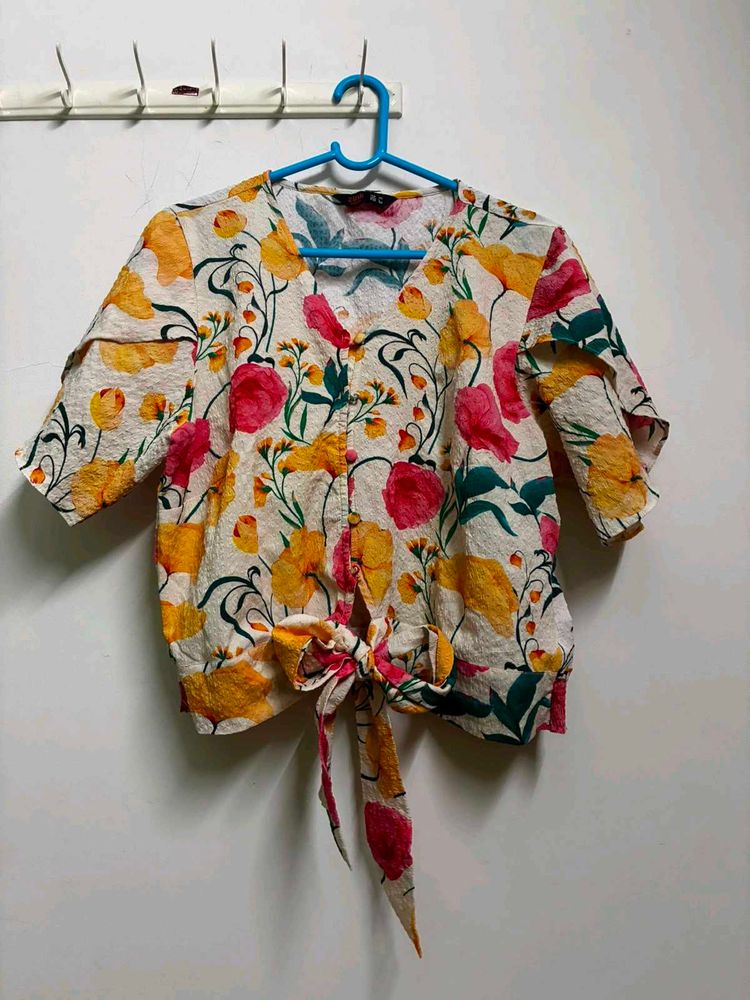 Floral Tie-Front Blouse