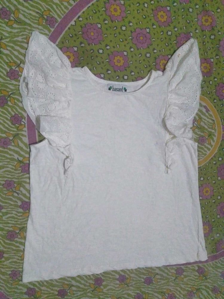 White Eyelet Flutter Sleeve Top