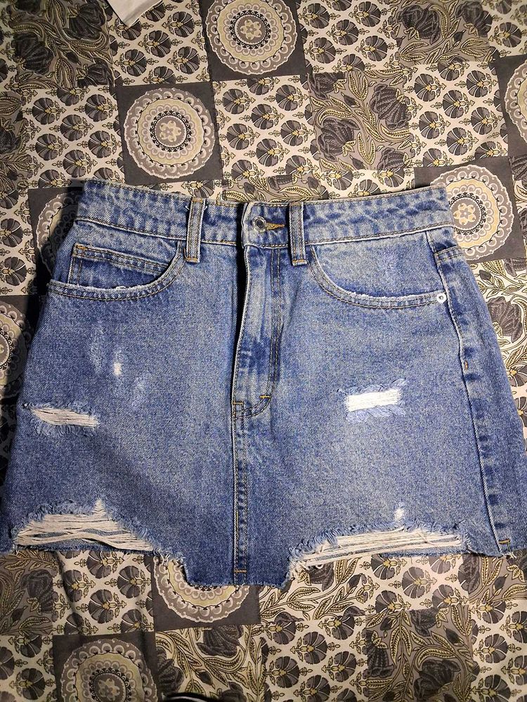 Distressed Denim Mini Skirt