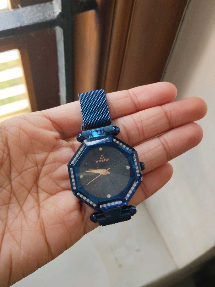 Blue Rhinestone Geometric Watch