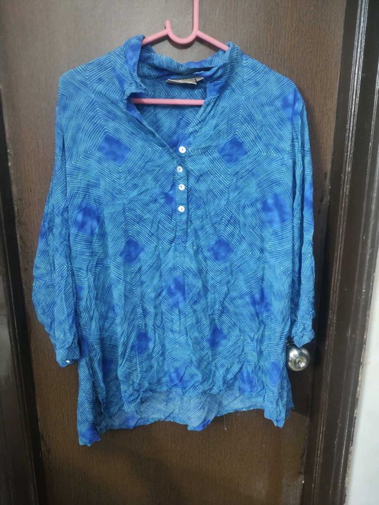 Boho Blue Tie-Dye Print Blouse
