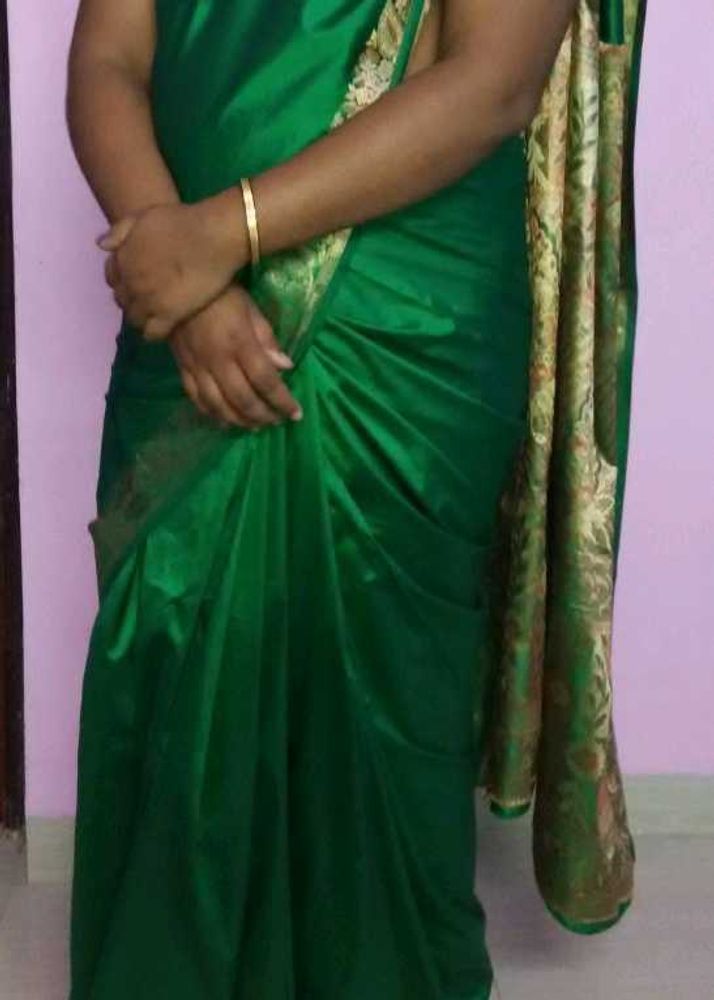 Silk Green Sari with Gold Accents