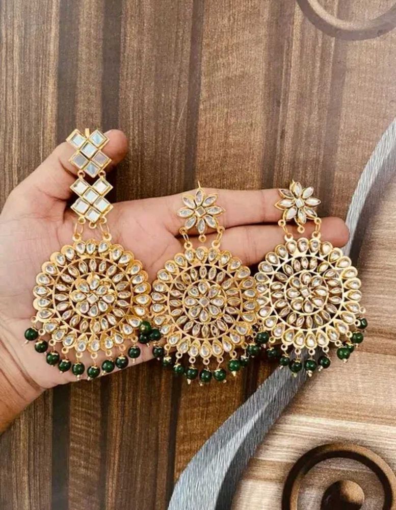 Mirror Work Jhumkas and mangtika