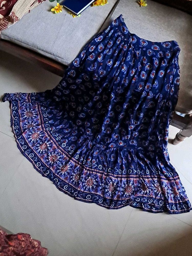 Bohemian Blue Print Midi Skirt