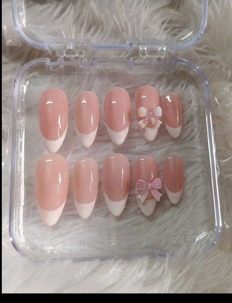 French Tip Press-On Nails with Bows