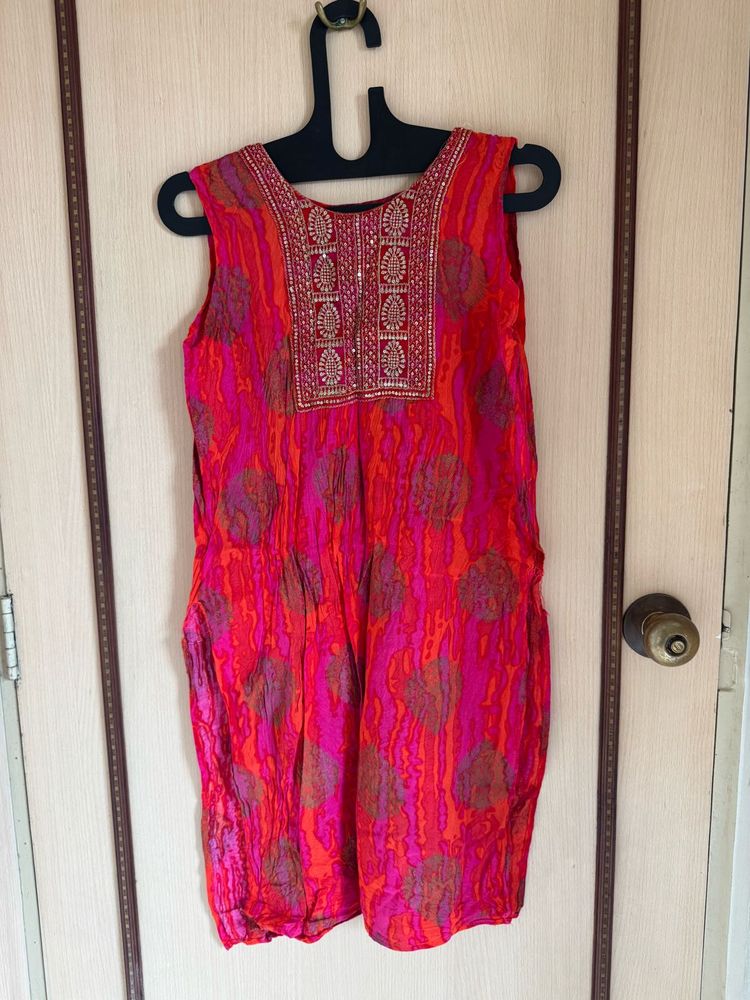 Vibrant Pink &amp; Orange Kurta