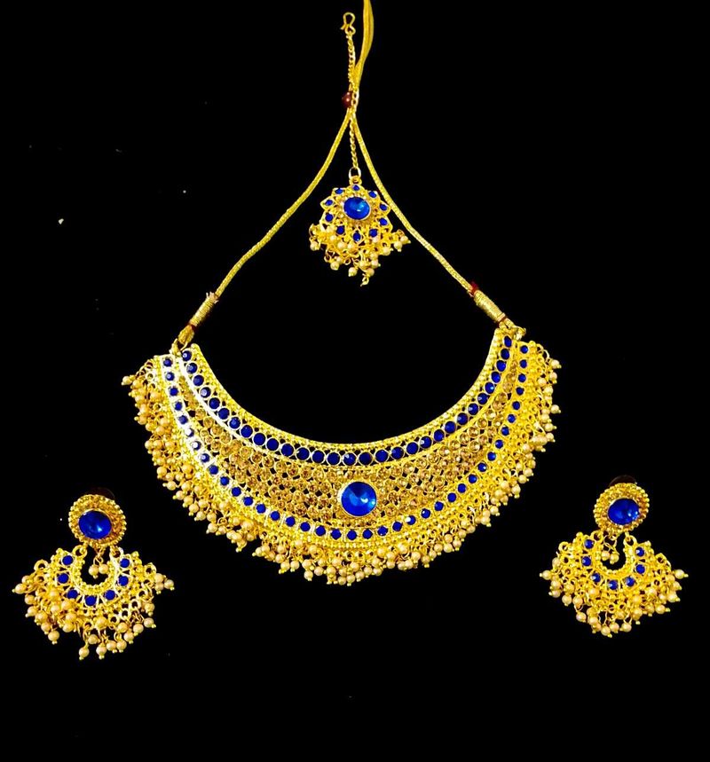 Royal Blue &amp; Gold Kundan Necklace Set