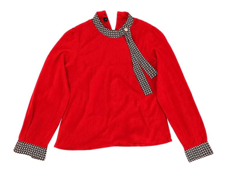 Chic Red Long Sleeve Top with Bow Detail