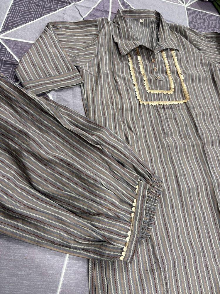 Chanderi silk Striped Kurta Set for Women ✨