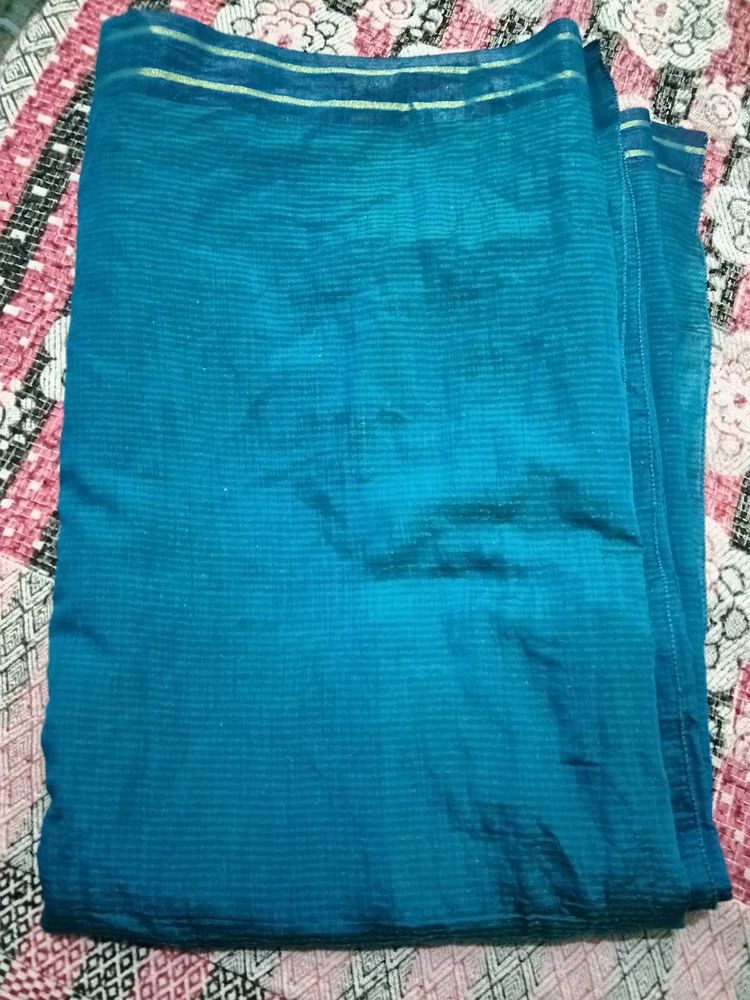 Beautiful Teal Saree with Striped Pattern