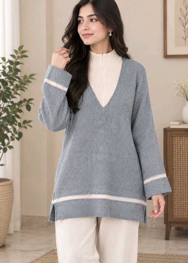 Cozy Blue V-Neck Knit Sweater
