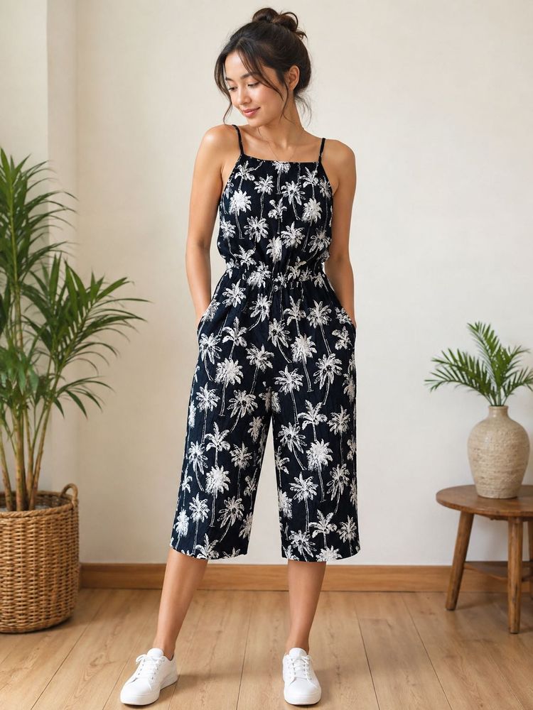 Chic Palm Print Jumpsuit