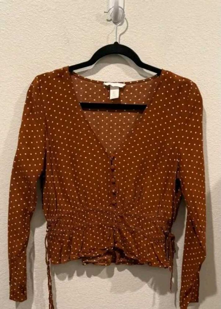 Brown Polka Dot V-Neck Top