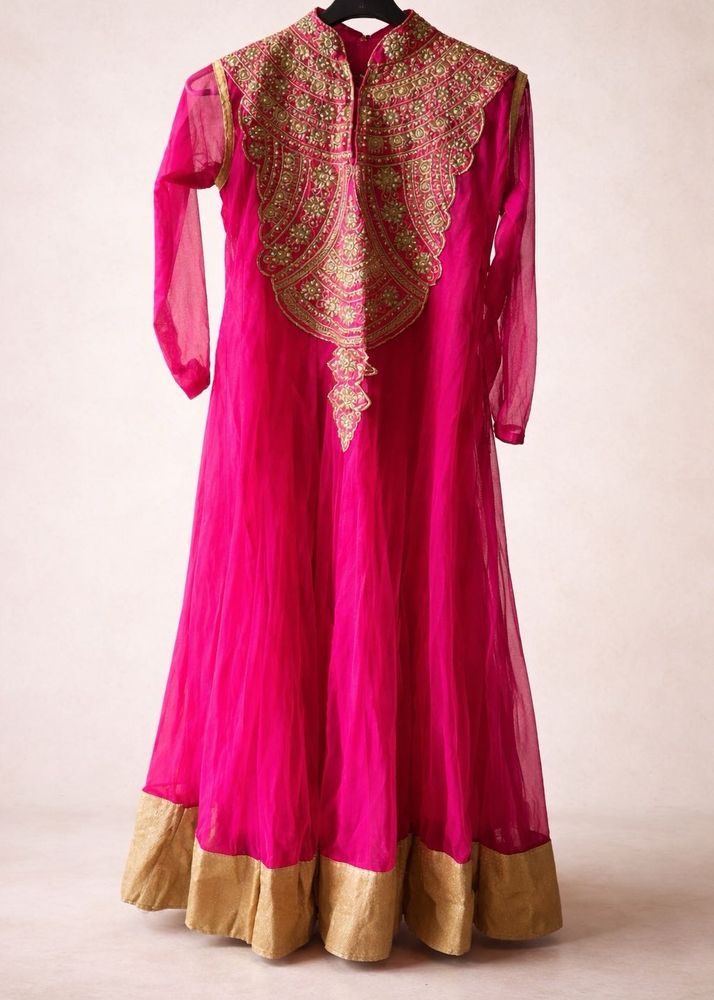 Elegant Pink &amp; Gold Embroidered Ethnic Gown