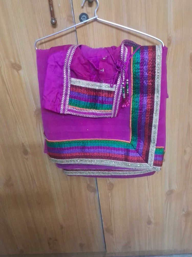 Vibrant Majenta Saree with Embellished Border