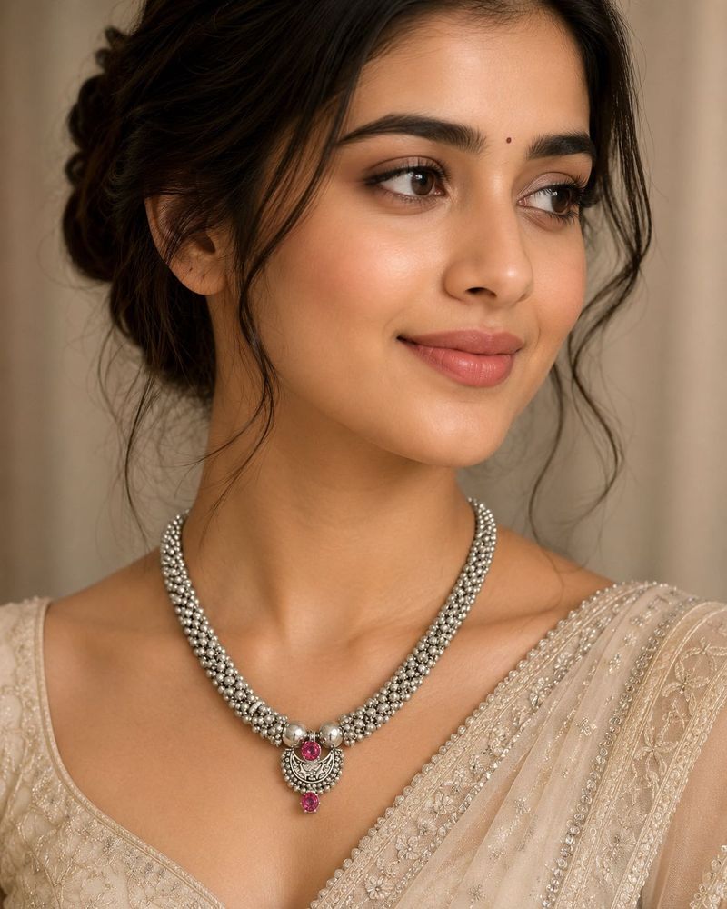 Elegant Silver Necklace with Pink Stone