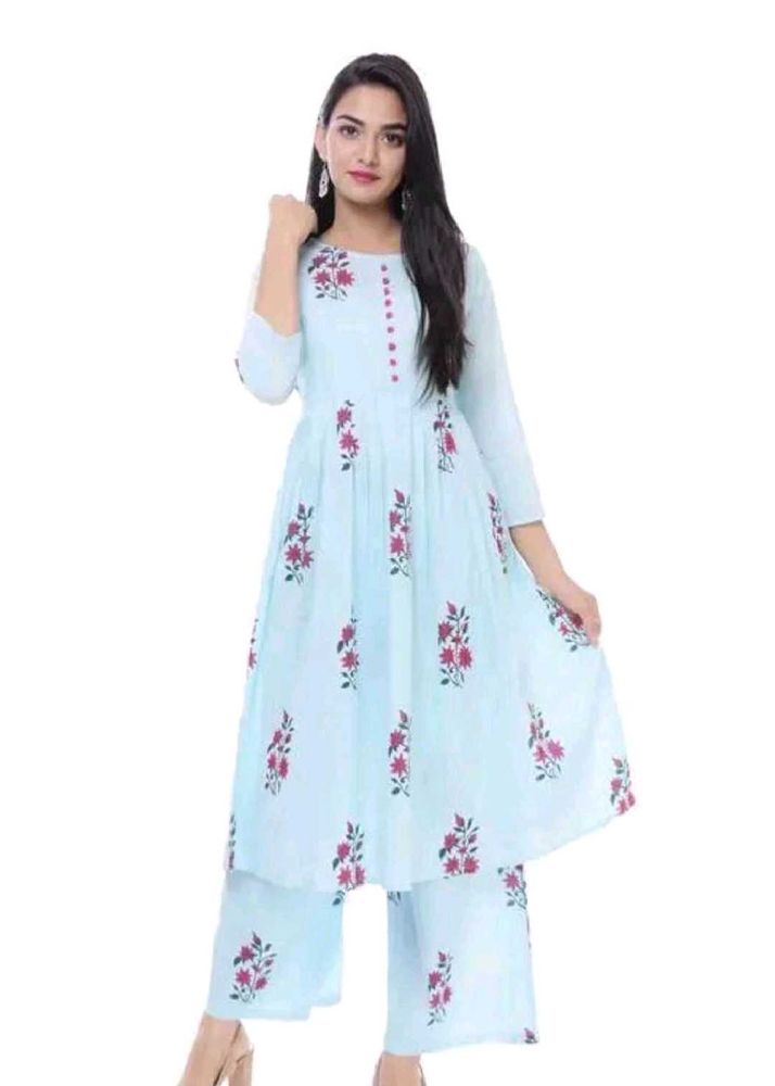 Beautiful Light Blue Floral Kurta Set