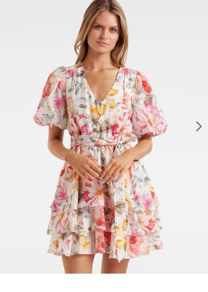 Forever New White &amp; Pink Floral Print SkaterDress
