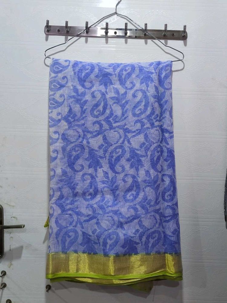 Blue &amp; Gold Paisley Saree