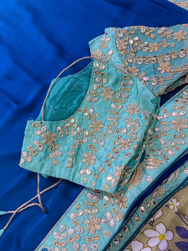 Royal Blue Designer Saree with Ready-Made Stitched